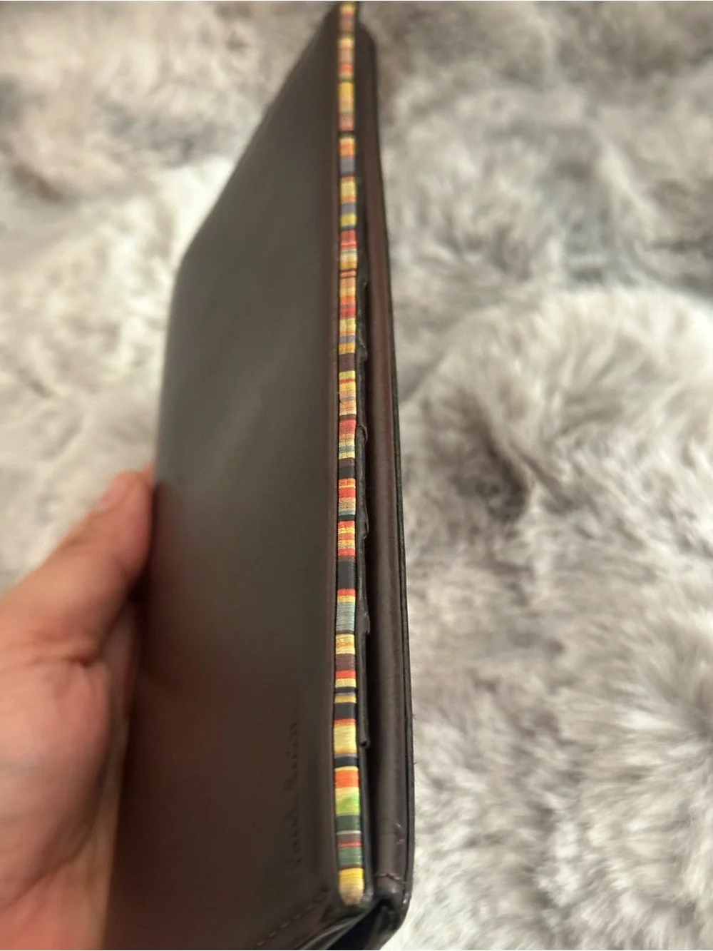 Paul Smith Dark Brown Leather Long Wallet for Men with Signature Stripe